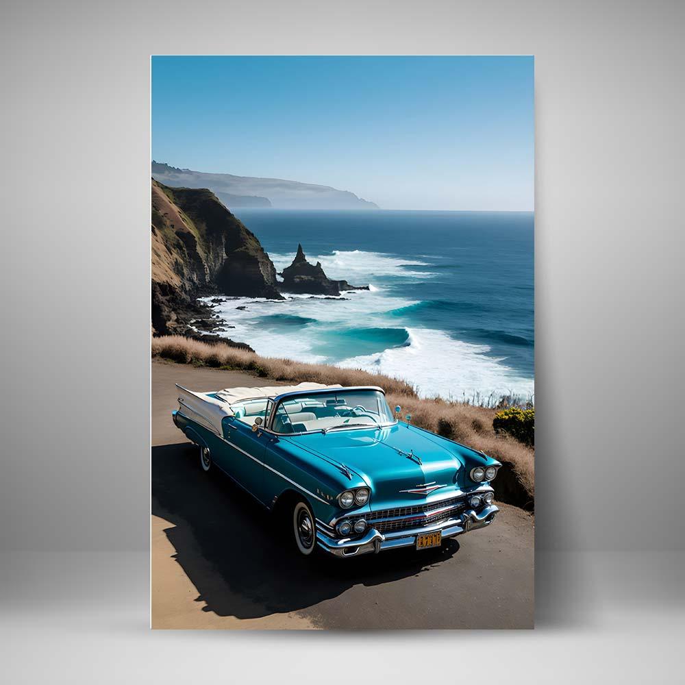 Cadillac Clasico Azul en playa