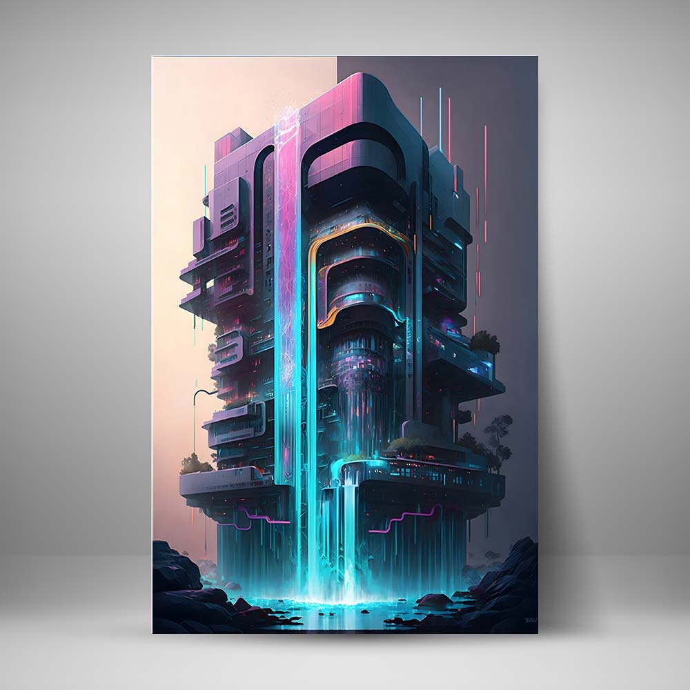 Cyberpunk - Edificio neon en cascada
