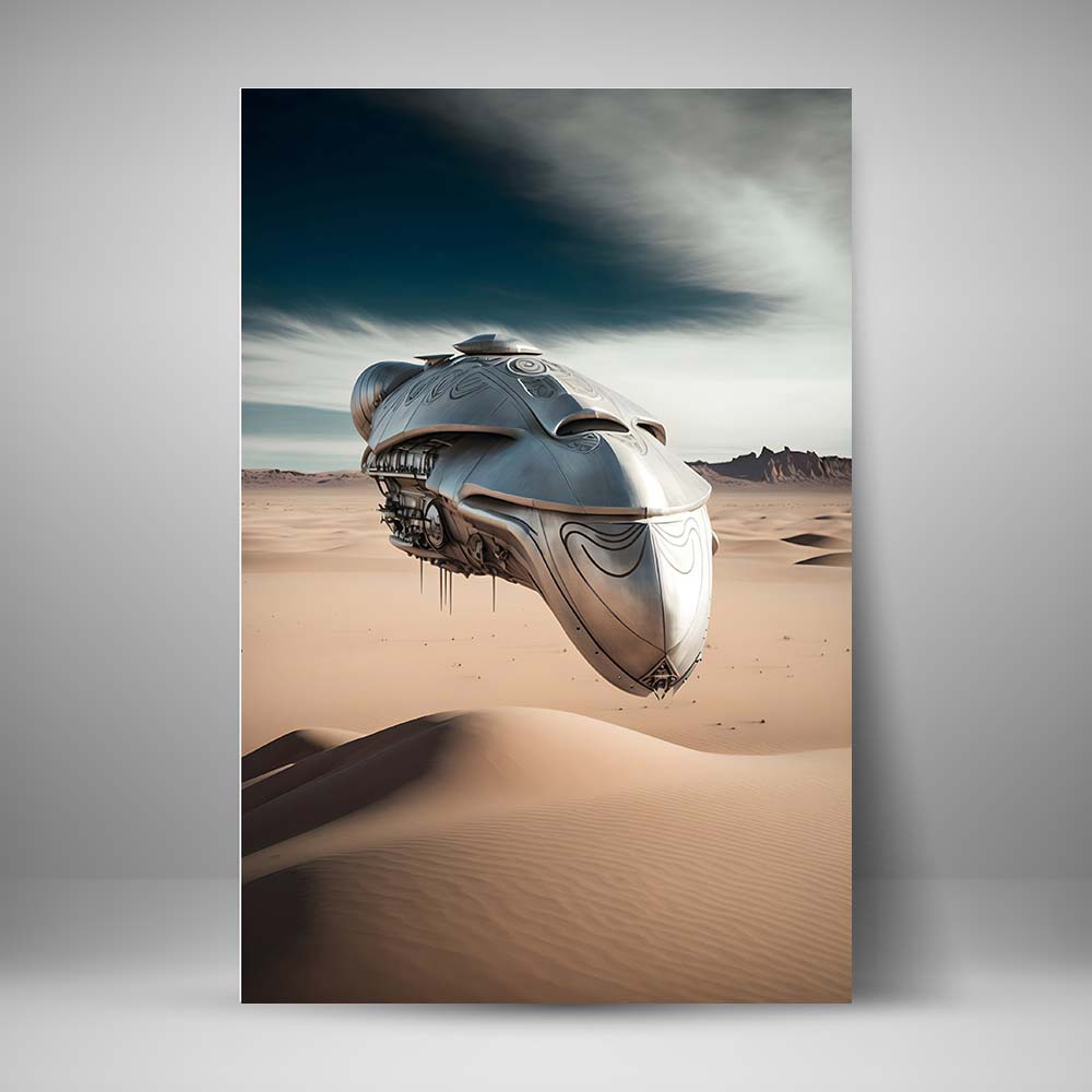 Cyberpunk - Nave flotante en el desierto